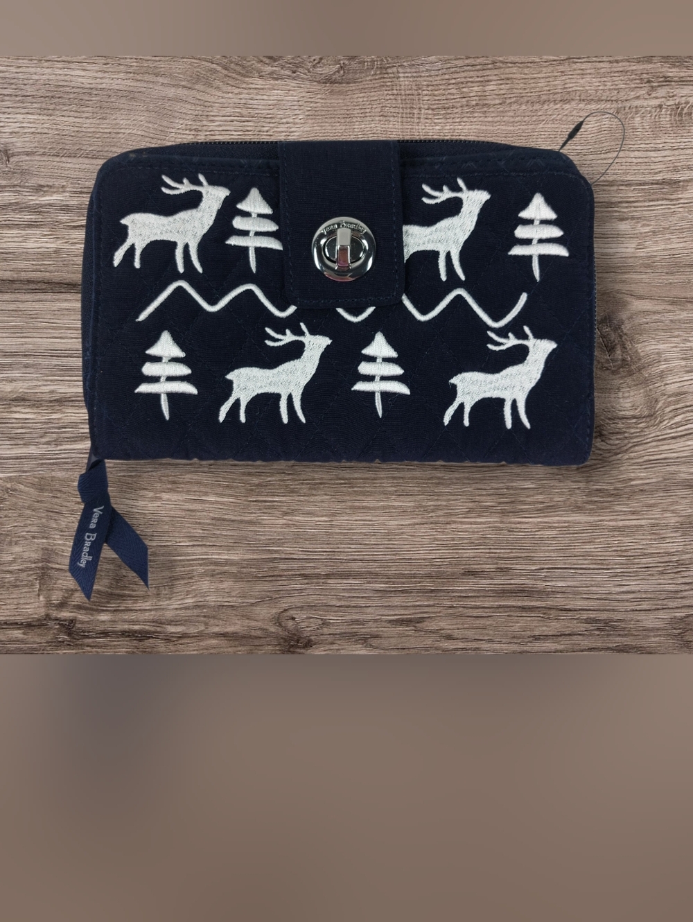 Vera Bradley Merry Mischief Snow Day RFID Turnlock Wallet Dark Blue NEW